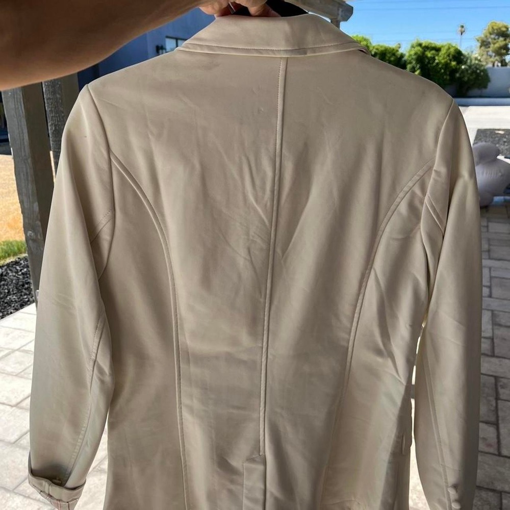 Fate Cream Faux Leather Blazer Striped Satin Lining Sz S